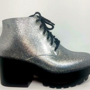 Like New Melissa Stellar Booties in Silver Sparkle